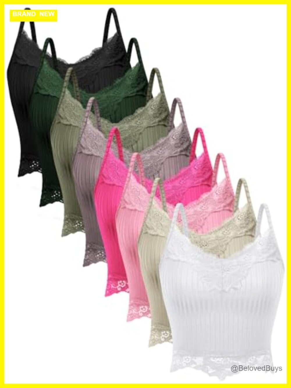8 Pack Lace Patchwork Crop Tops V Neck Ribbed Knit Tank Cami Y2K